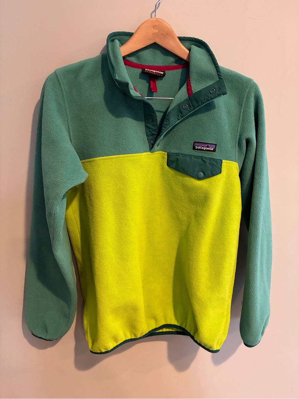 Patagonia Two-Tone Green & Lime Kids Fleece Snap Pullover